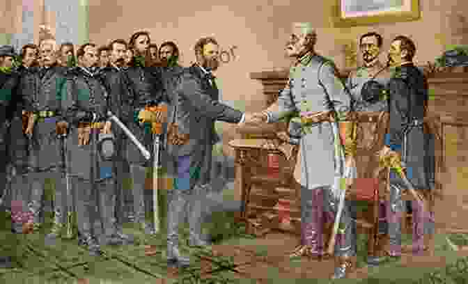 A Depiction Of The Surrender Of Confederate General Robert E. Lee To Union General Ulysses S. Grant At Appomattox Court House, Marking The End Of The American Civil War. The Burden: A House Divided Shall Not Stand