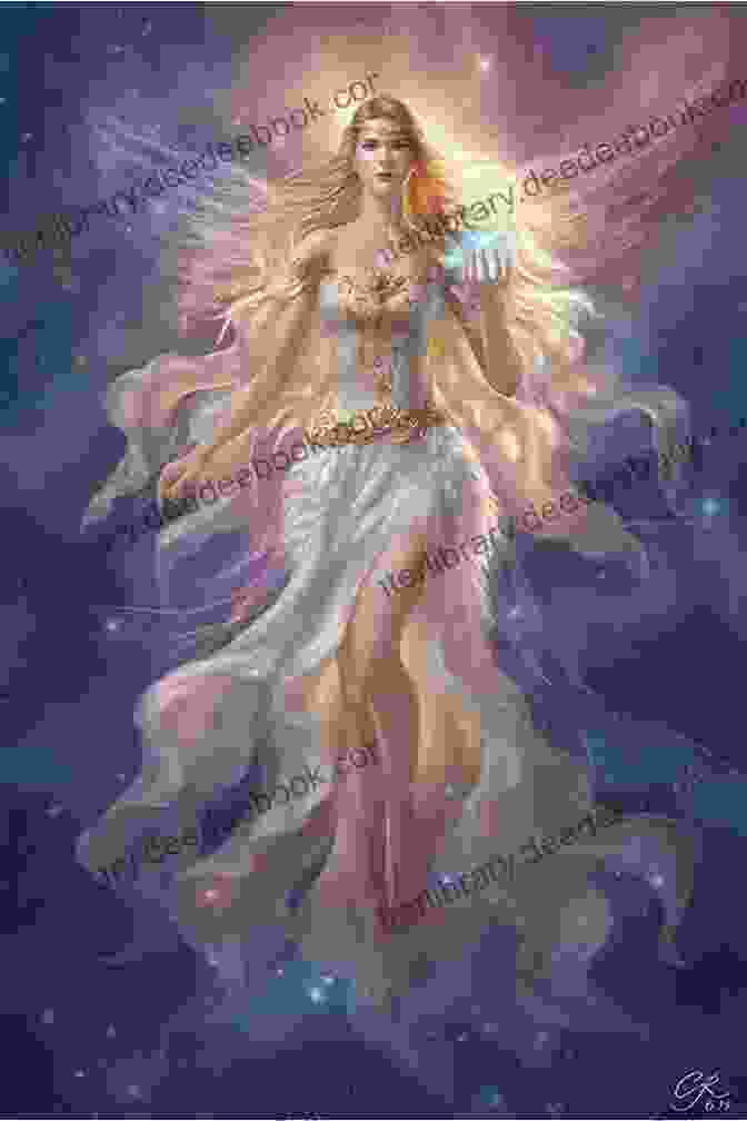 Empress Everness, A Radiant Celestial Being With Golden Hair And A Flowing White Gown, Stands Amidst A Sky Ablaze With The Flames Of The Sun. Empress Of The Sun (Everness 3)
