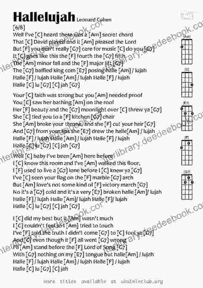 Ukulele Player Performing Hallelujah By Leonard Cohen Ukulele 3 Chord Songbook Volume Two: 15 Easy To Learn Songs For The Ukulele